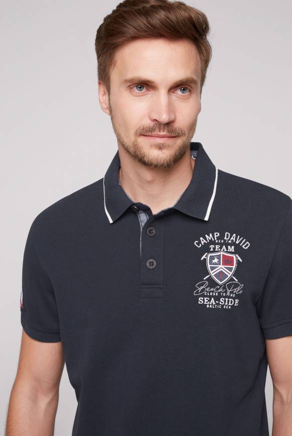 Soccx Pikee-Polo mit Label Patches und Stickereien blue navy 50% Rabatt für begrenzte Zeit