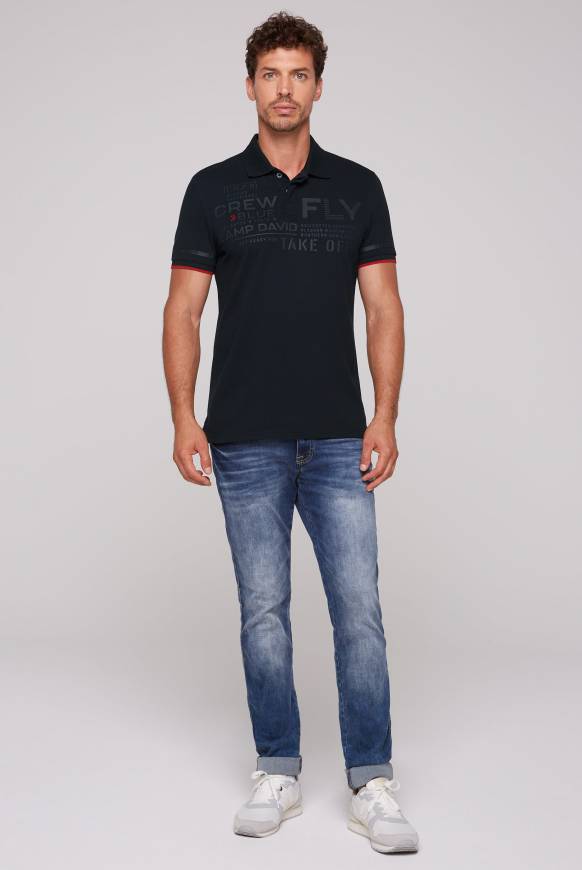 Soccx Pikee-Polo mit tonigem Rubber Artwork blue navy Auslauf