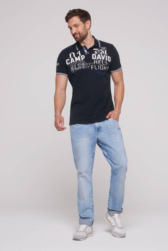 Soccx Pikee-Polo mit Label-Applikationen blue navy Schlussverkauf