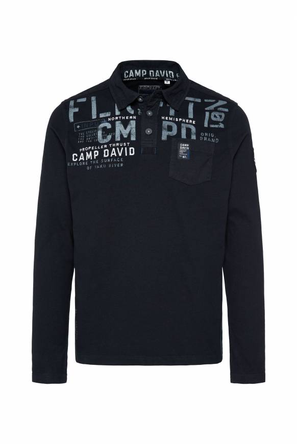 Soccx Longsleeve mit Polokragen und Artworks blue navy Fabrikverkauf