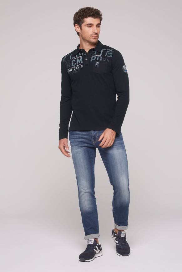 Soccx Longsleeve mit Polokragen und Artworks blue navy Fabrikverkauf