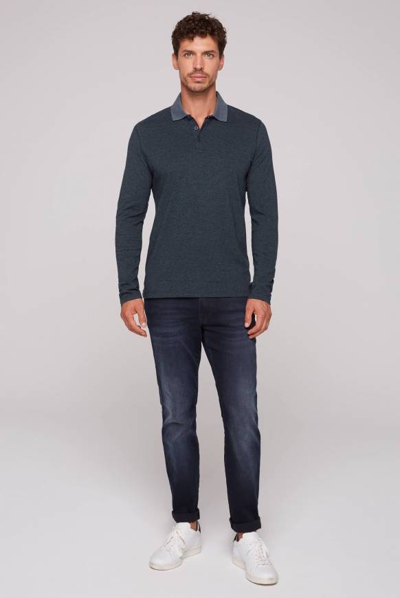 Soccx Langarmpolo mit feinem Streifen-Dessin blue navy Fabrik Onlineshop