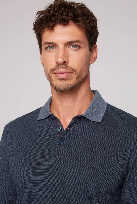Soccx Langarmpolo mit feinem Streifen-Dessin blue navy Fabrik Onlineshop