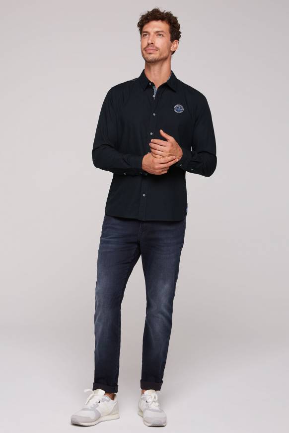 Soccx Langarmhemd mit Strukturstreifen blue navy Versandkostenfrei