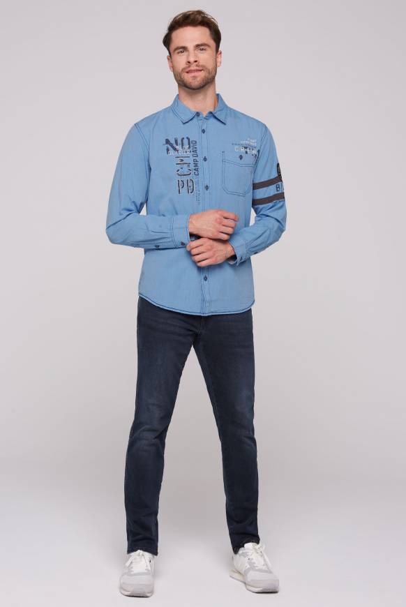 Soccx Fil à Fil Langarmhemd mit Label-Applikationen strong blue Großer Ausverkauf