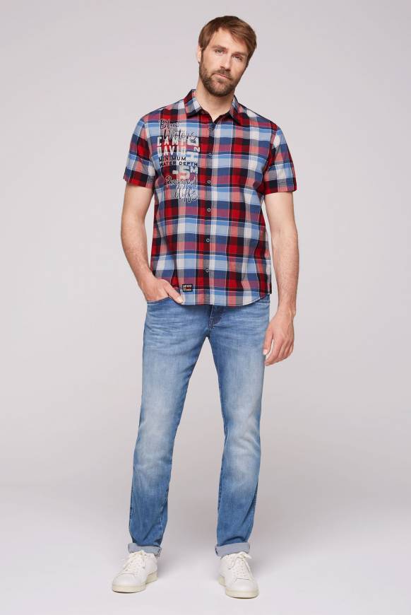 Soccx Karohemd mit Print und Stickereien royal red check Lagerräumung