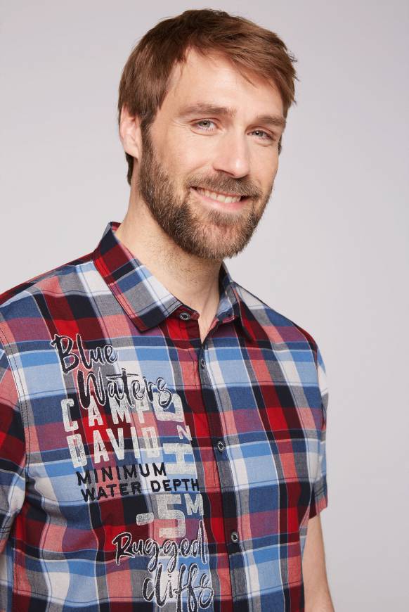 Soccx Karohemd mit Print und Stickereien royal red check Lagerräumung