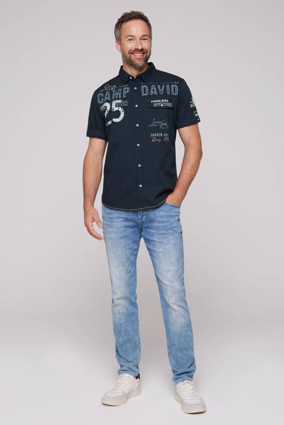 Soccx Kurzarmhemd mit Logo-Applikationen blue navy Online Outlet