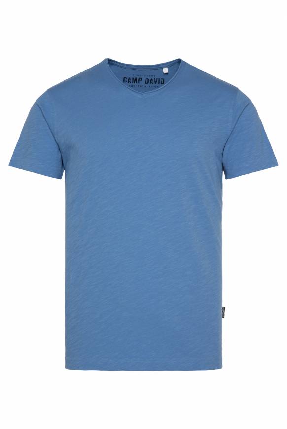 Soccx Basic T-Shirt V-Neck mit Used-Kante sky blue Fabrik Onlineshop