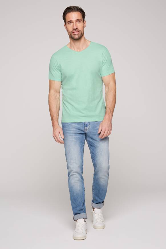 Soccx Basic T-Shirt V-Neck mit Used-Kante sun aqua Fabrikpreis