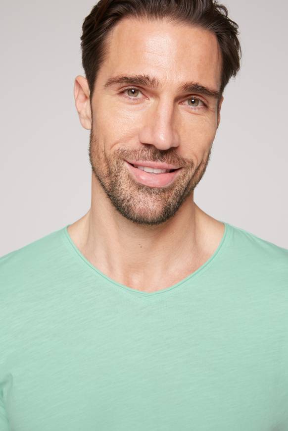 Soccx Basic T-Shirt V-Neck mit Used-Kante sun aqua Fabrikpreis