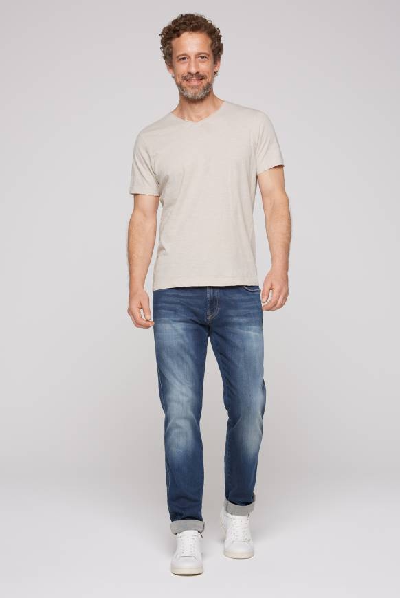 Soccx Basic T-Shirt V-Neck mit Used-Kante light cappuccino Rabatt