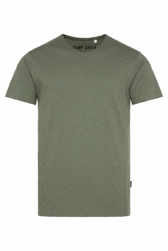 Soccx Basic T-Shirt V-Neck mit Used-Kante green olive Günstig kaufen