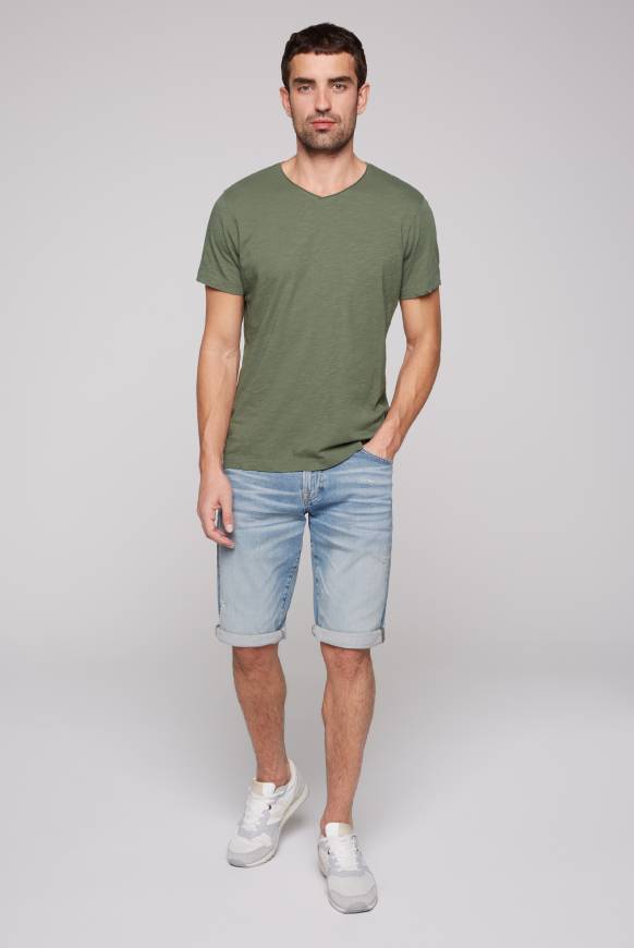 Soccx Basic T-Shirt V-Neck mit Used-Kante green olive Günstig kaufen