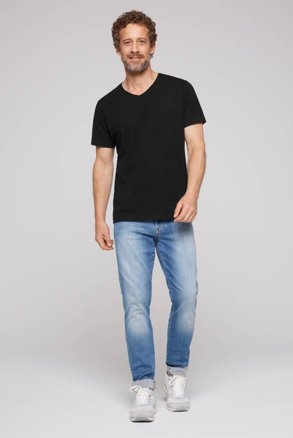 Soccx Basic T-Shirt V-Neck mit Used-Kante black Versandkostenfrei