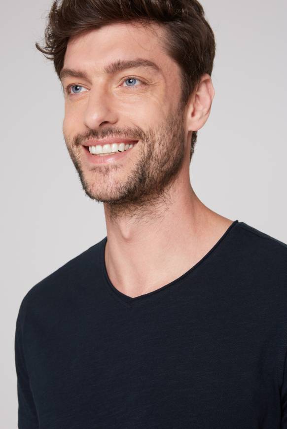 Soccx Basic T-Shirt V-Neck mit Used-Kante blue navy Großer Ausverkauf