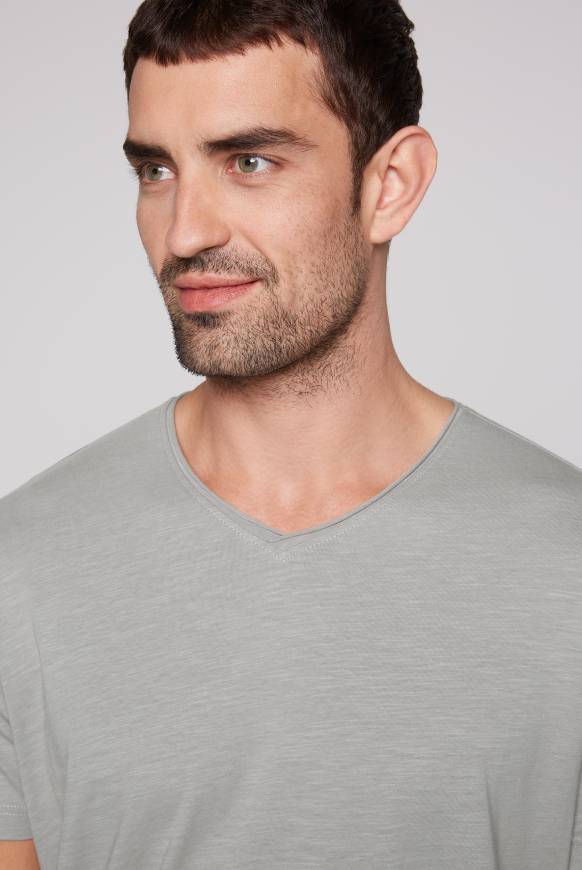 Soccx Basic T-Shirt V-Neck mit Used-Kante polo grey Begrenztes Angebot