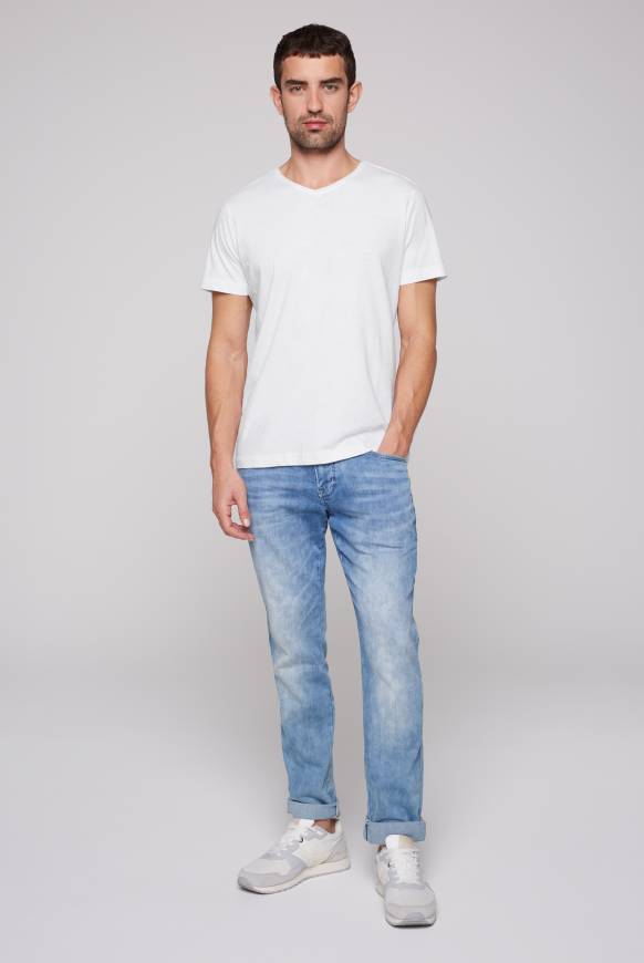 Soccx Basic T-Shirt V-Neck mit Used-Kante opticwhite Online Shopping