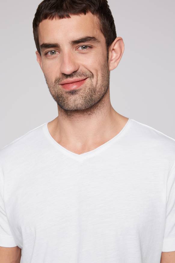 Soccx Basic T-Shirt V-Neck mit Used-Kante opticwhite Online Shopping
