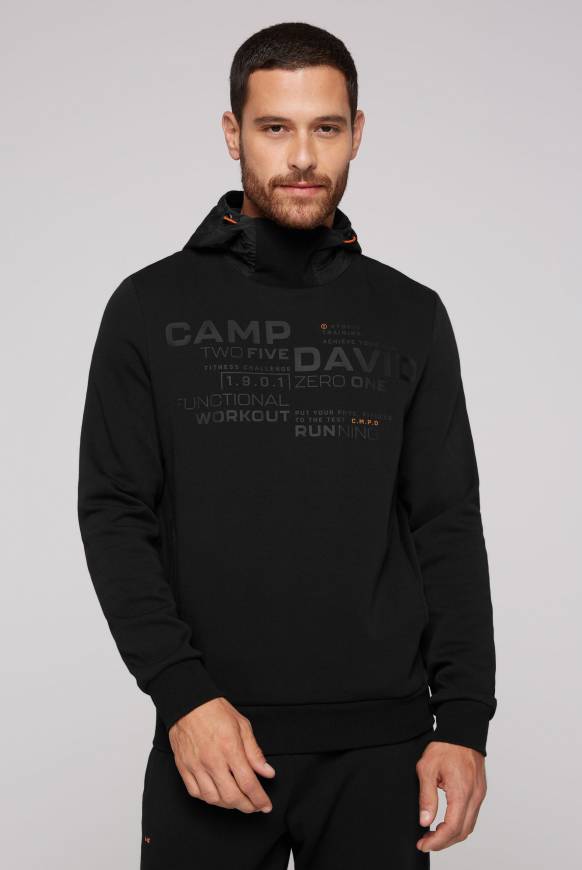 Soccx Hoodie im Materialmix mit Artwork und Rückentasche black Kostenlose Rückgabe