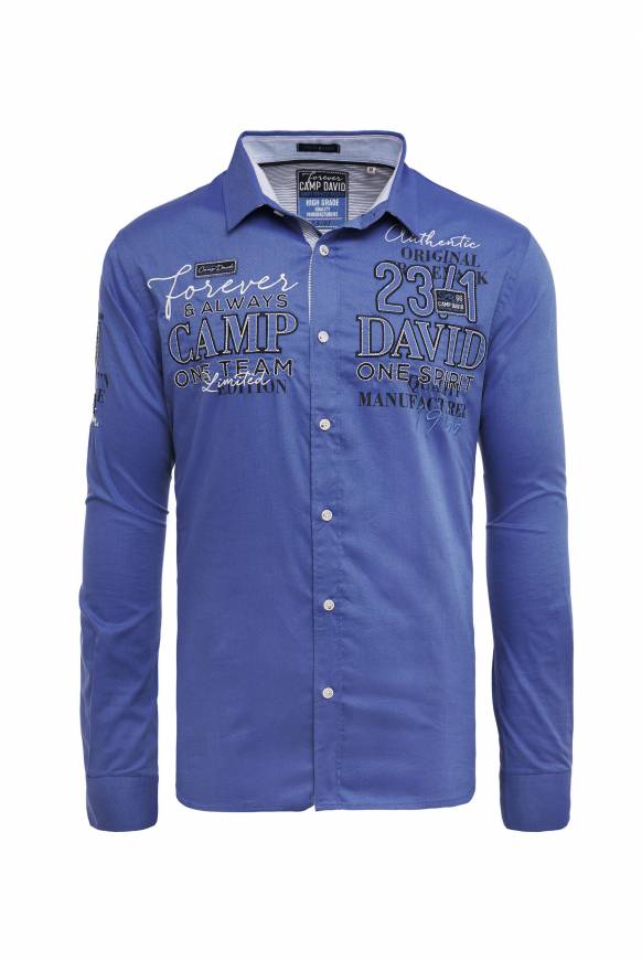 Soccx Hemd mit Dobby-Struktur und Artworks denim blue Sonderangebote