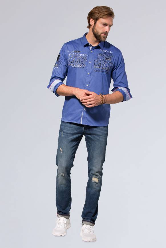 Soccx Hemd mit Dobby-Struktur und Artworks denim blue Sonderangebote