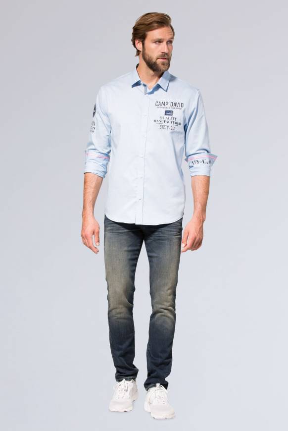 Soccx Hemd mit Webstruktur und Artworks, Regular Fit light blue Tiefpreis