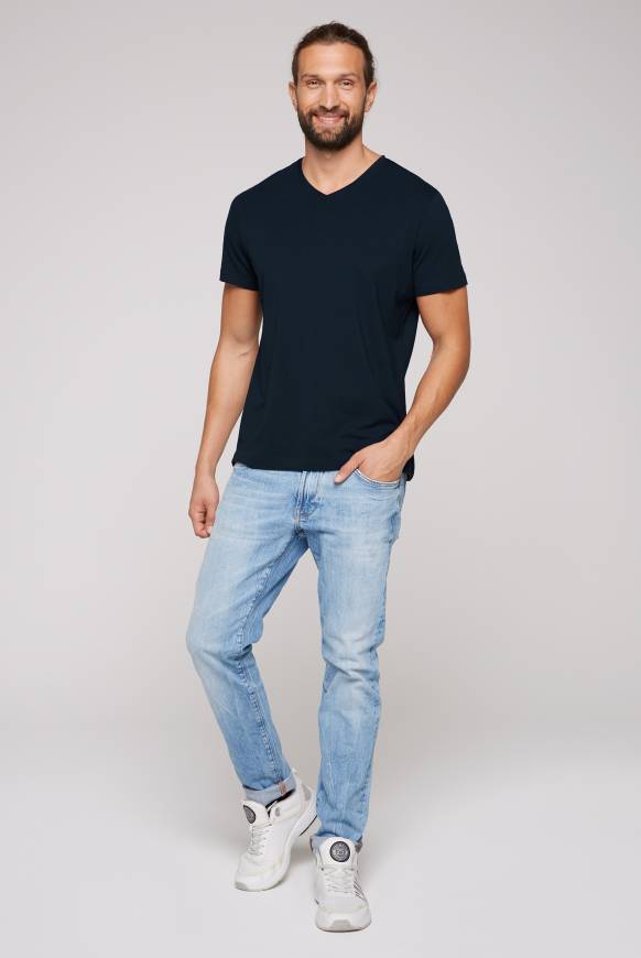 Soccx Basic T-Shirt mit V-Neck, Doppelpack blue navy / blue navy Outlet