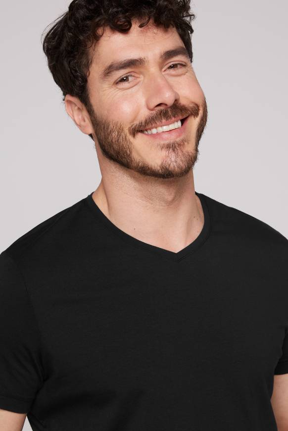 Soccx Basic T-Shirt mit V-Neck, Doppelpack black / black Verkauf