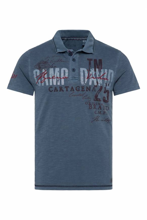 Soccx Polo aus Flammgarn mit Prints und Stickereien lazy blue Sonderangebot
