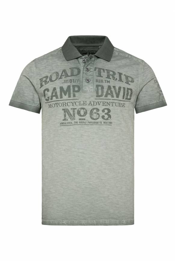 Soccx Kurzarmpolo im Vintage-Style mit Artworks dusty green Saisonschlussverkauf