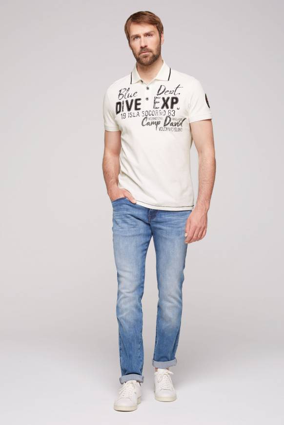 Soccx Pikee-Polo mit Label-Applikationen ivory Weihnachtsangebot