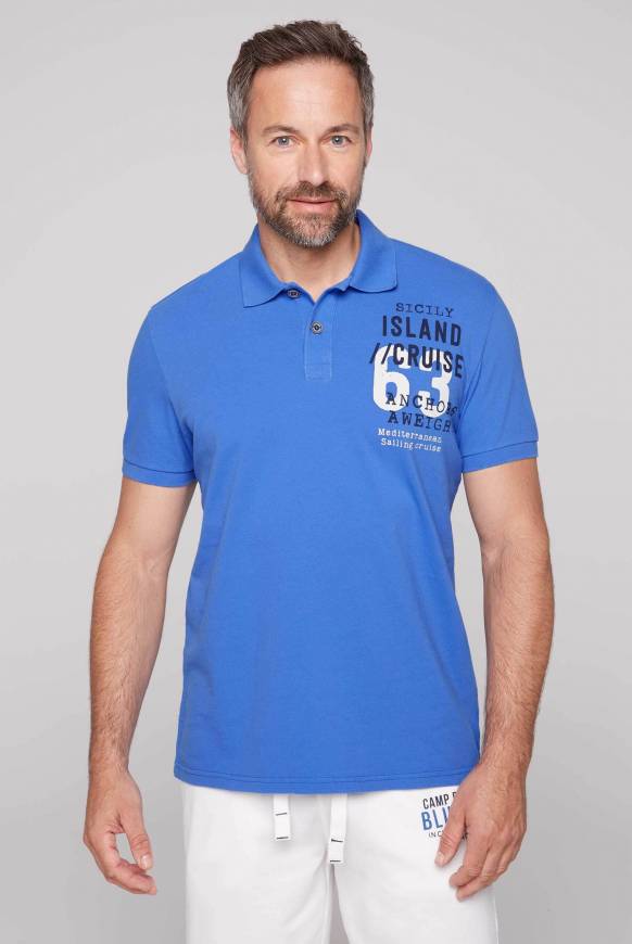 Soccx Kurzarmpolo aus Pikee mit Label Print deep sky