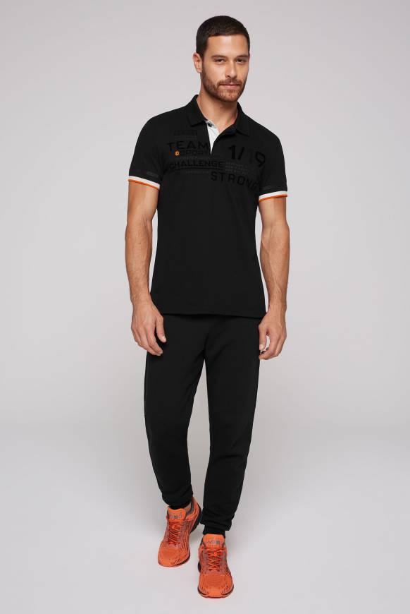 Soccx Pikee-Polo mit Flockprint black Discount Store für neue Produkte