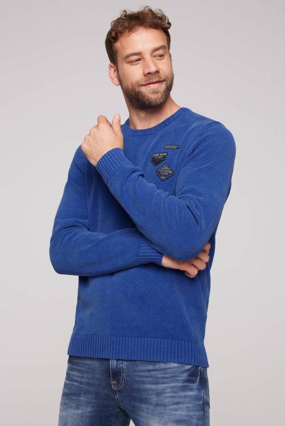 Soccx Chenille-Pullover Stone Washed mit Patches strong blue Online