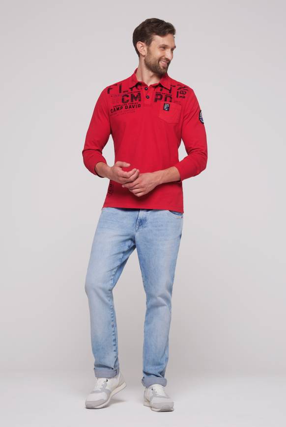 Soccx Longsleeve mit Polokragen und Artworks flight red im Angebot