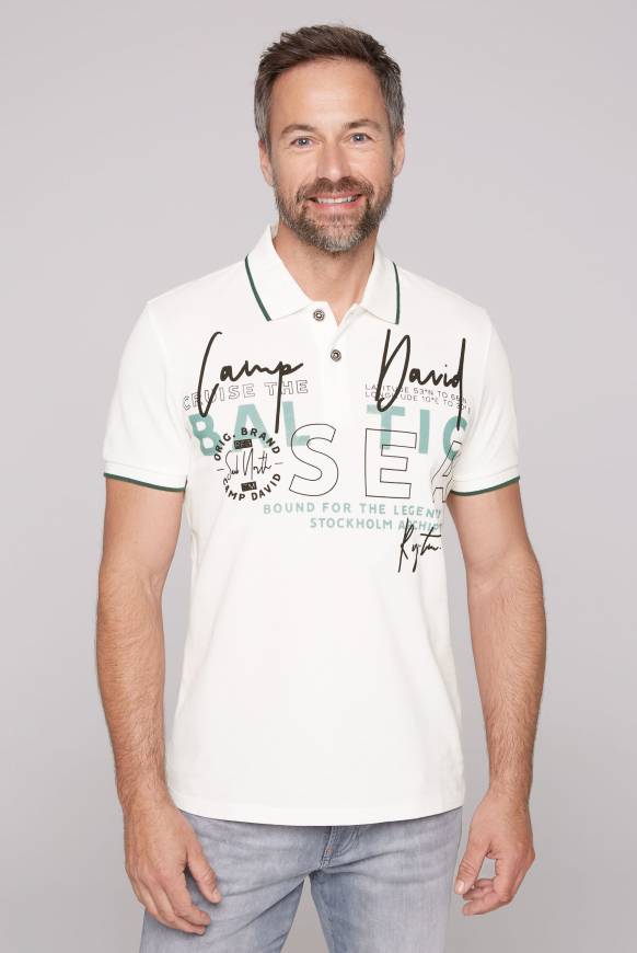 Soccx Poloshirt aus Pikee mit Rubber Print ivory 50% Rabatt für begrenzte Zeit