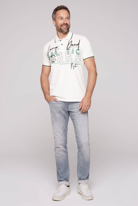 Soccx Poloshirt aus Pikee mit Rubber Print ivory 50% Rabatt für begrenzte Zeit