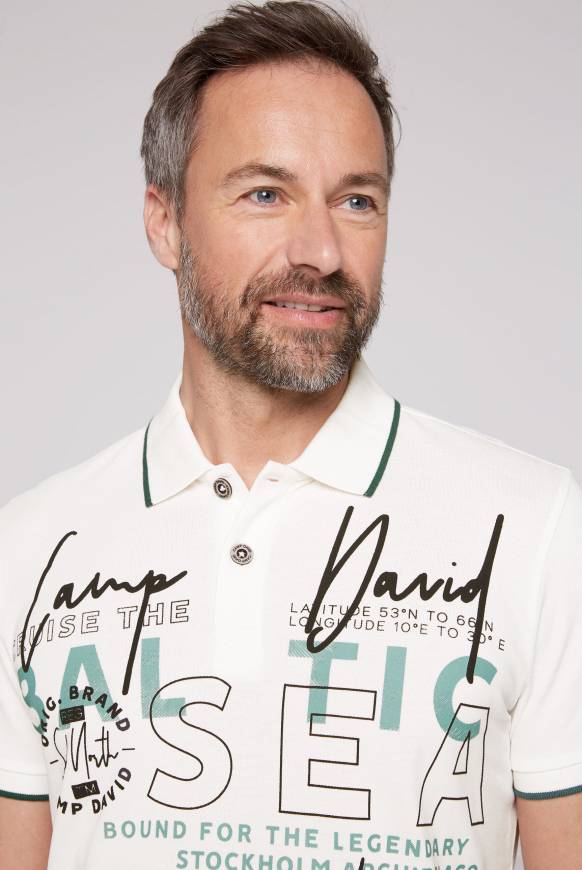 Soccx Poloshirt aus Pikee mit Rubber Print ivory 50% Rabatt für begrenzte Zeit