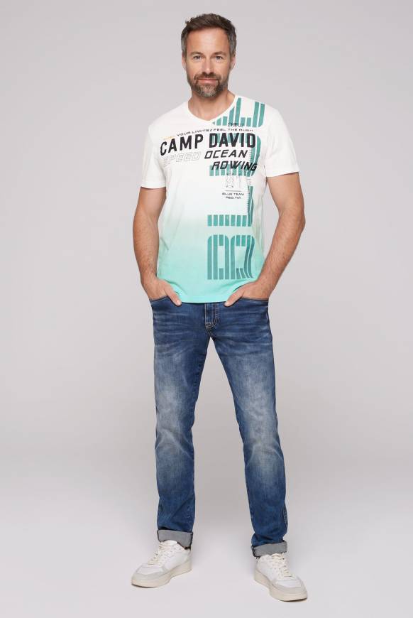 Soccx V-Shirt Dip Dye mit Label Print ivory M Auslauf