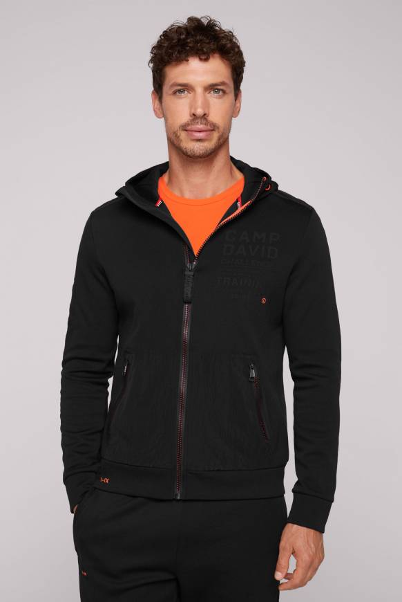 Soccx Kapuzensweatjacke im Materialmix mit Rubber Prints black Meist gekauft