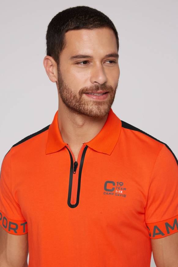 Soccx Poloshirt mit Zipper und kontrastvollen Prints signal orange Begrenztes Angebot