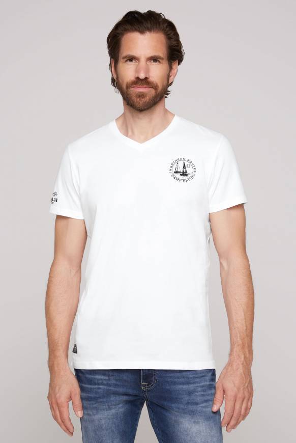 Soccx V-Shirt mit kleinen Rubber Prints opticwhite