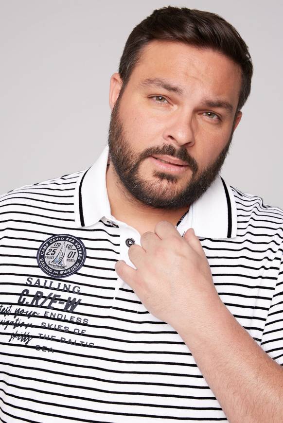 Soccx Streifen-Polo mit Logo Details opticwhite Zeitlich begrenztes Angebot