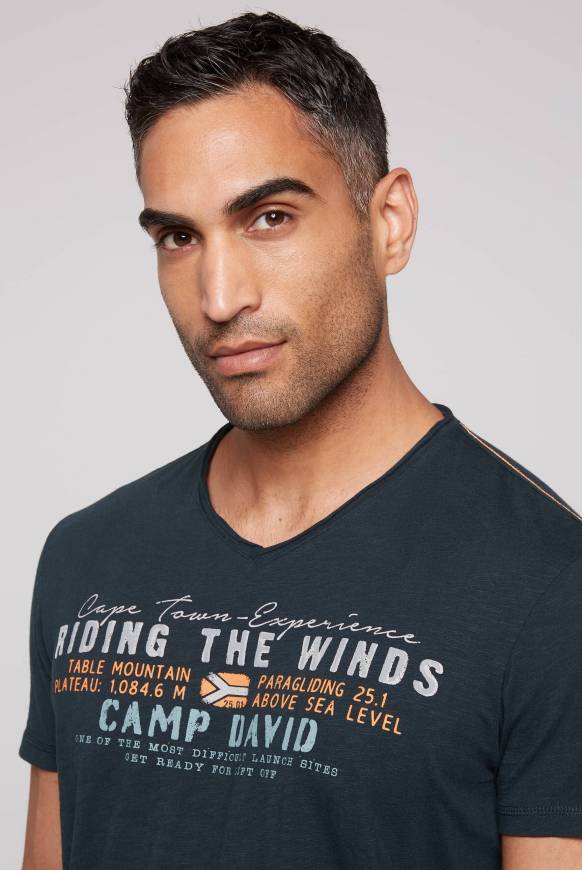 Soccx V-Shirt mit Flockprint blue navy Riesige Ersparnisse
