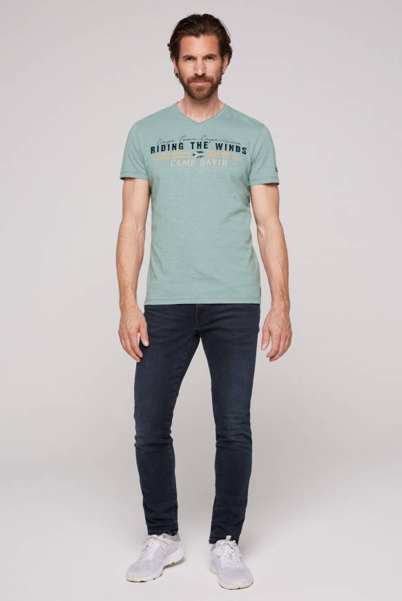 Soccx V-Shirt mit Flockprint teal VIP-Rabatte