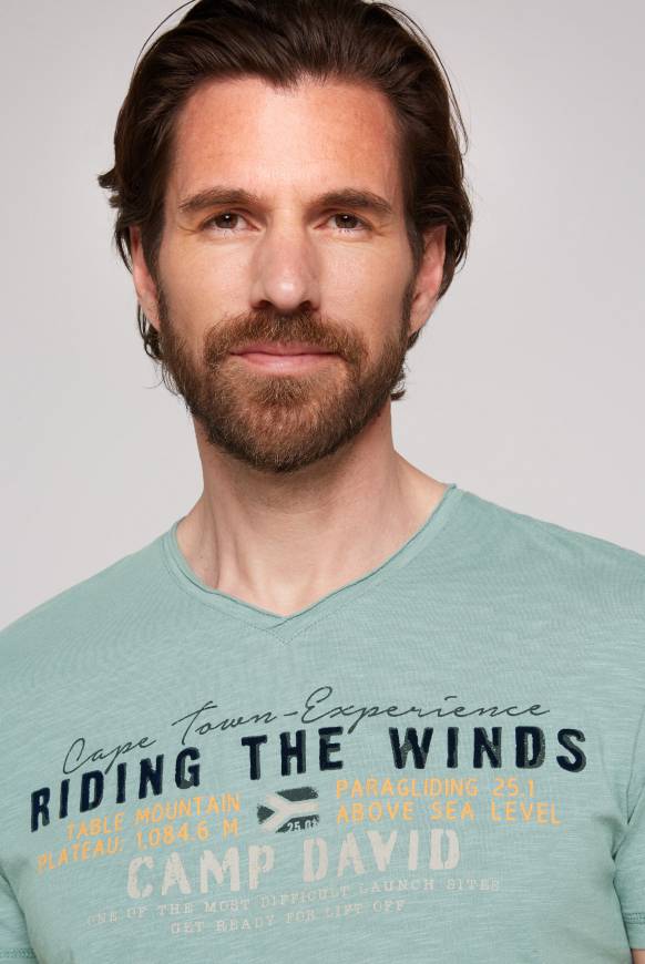 Soccx V-Shirt mit Flockprint teal VIP-Rabatte
