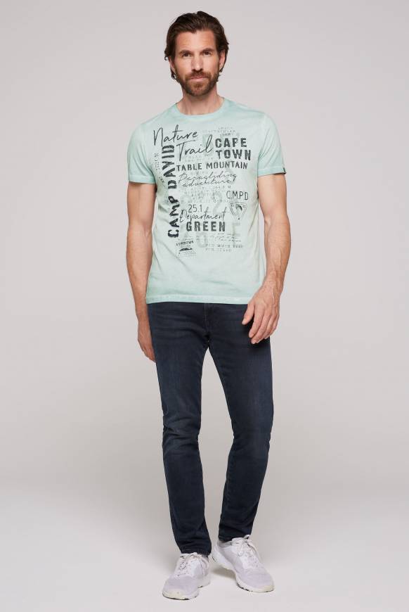Soccx Rundhalsshirt Oil Dyed mit Label Print teal Wochenangebot