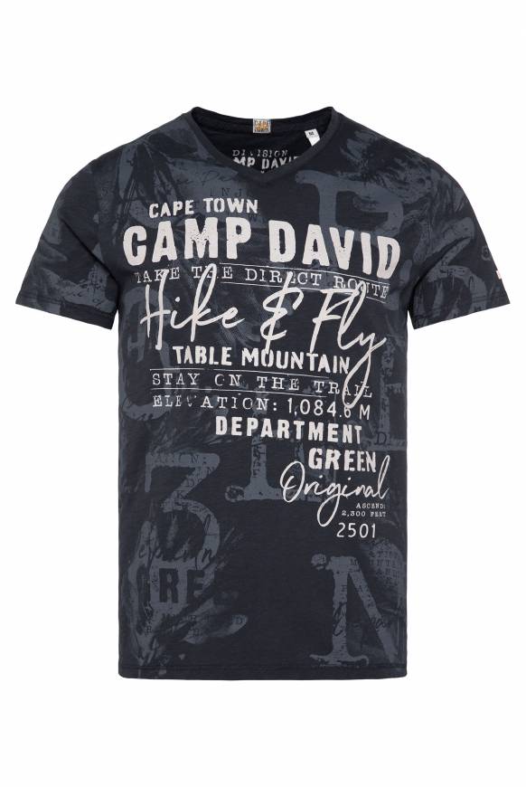 Soccx T-Shirt V-Neck mit All Over Print blue navy Letzter Tag