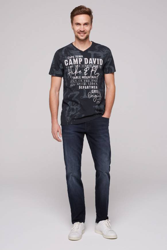 Soccx T-Shirt V-Neck mit All Over Print blue navy Letzter Tag